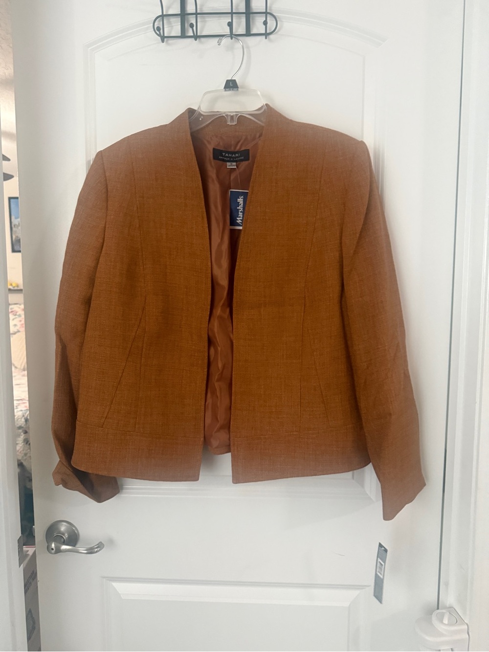 Tahari ASL Olive Green Open Front Blazer